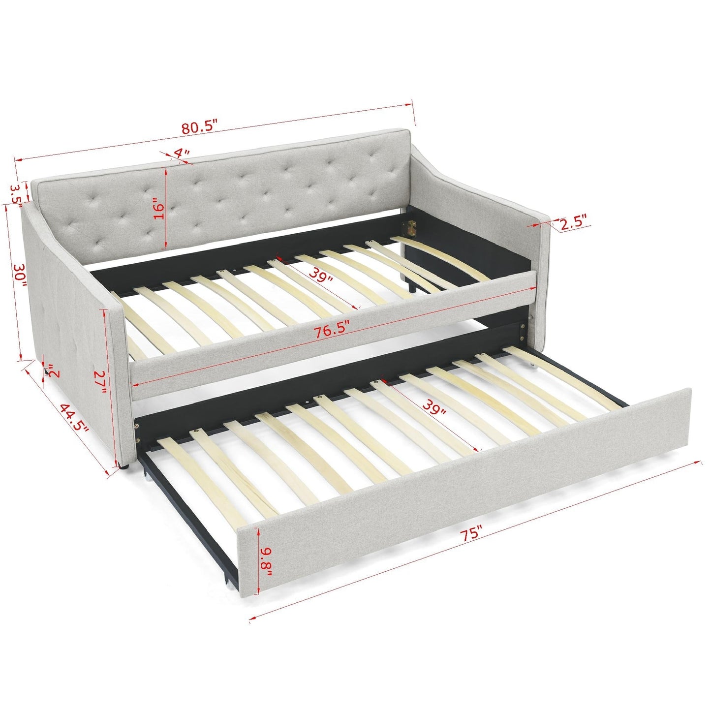 Hana Twin Size Daybed with Twin Size Trundle - Beige