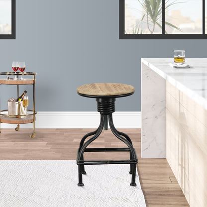 Twisted Vintage Metal Frame Swivel Counter Bar Stool with Round Seat - Black
