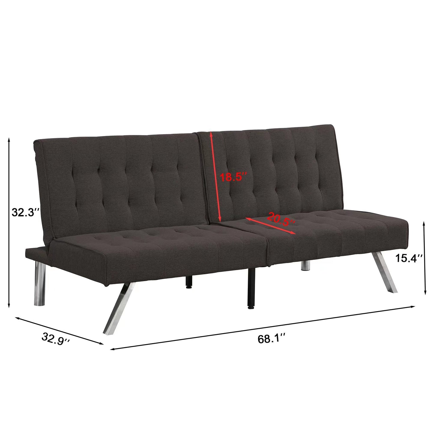 Fuji Convertible Sofa Bed WStainless Leg - Espresso