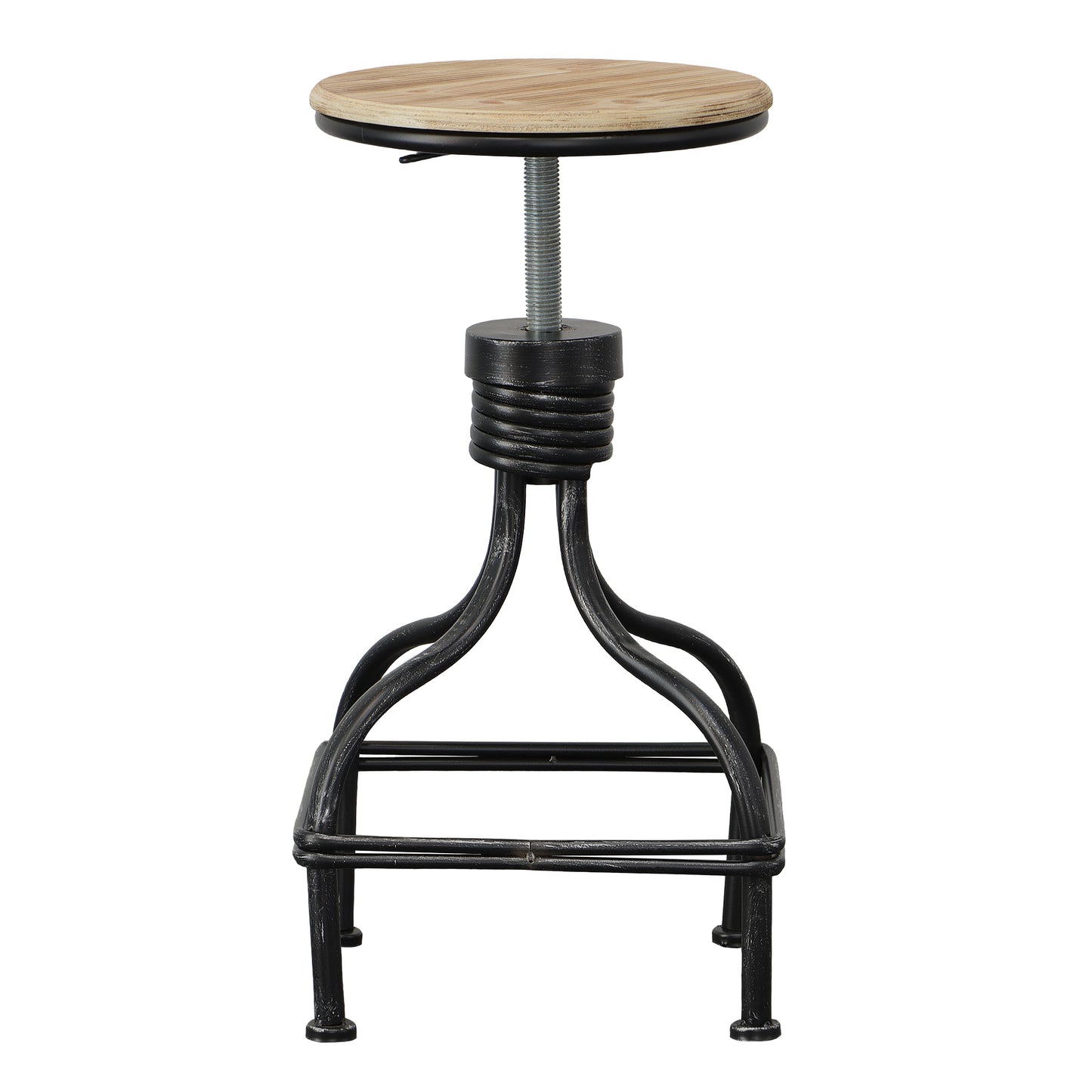 Twisted Vintage Metal Frame Swivel Counter Bar Stool with Round Seat - Black