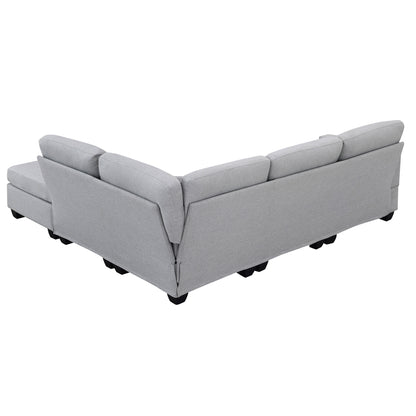 Aria 5-Seat Modular Sectional Set with Convertible Ottoman - Gray