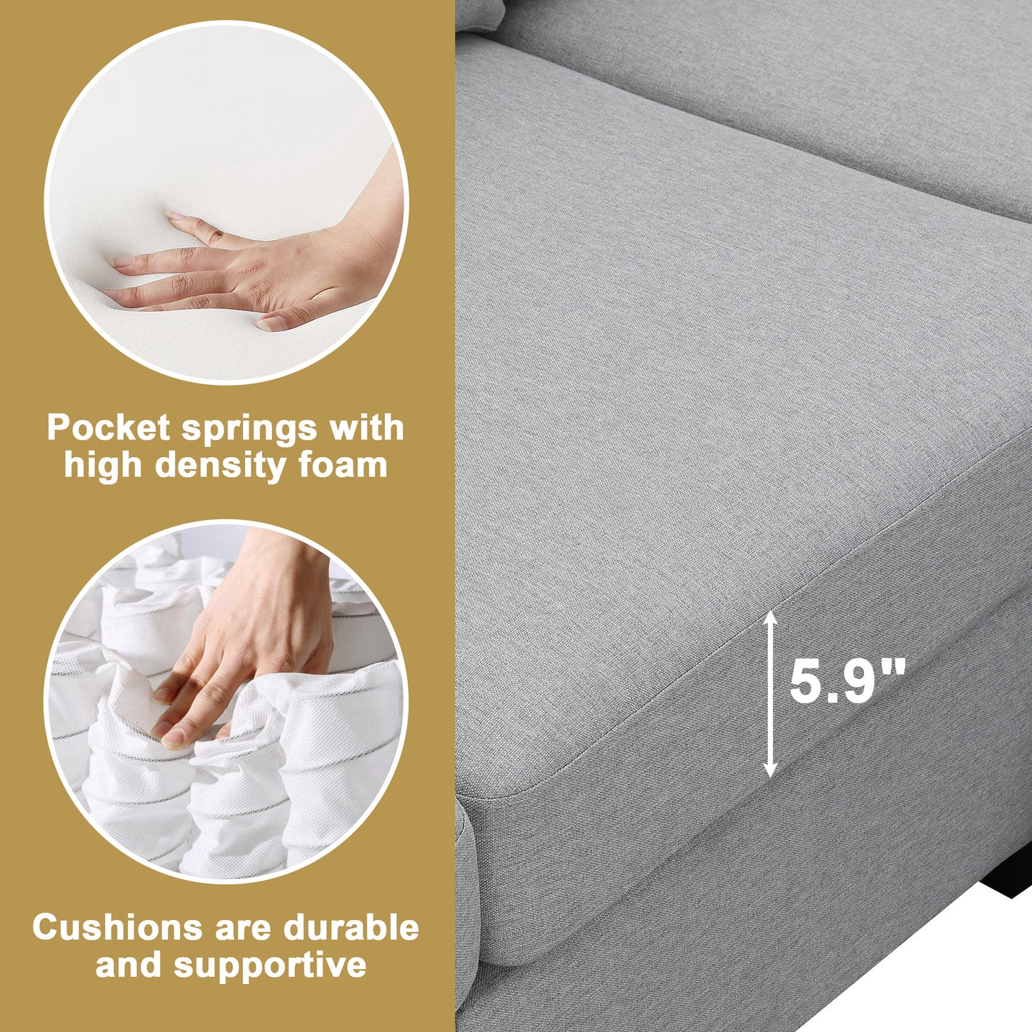 Aria 5-Seat Modular Sectional Set with Convertible Ottoman - Gray