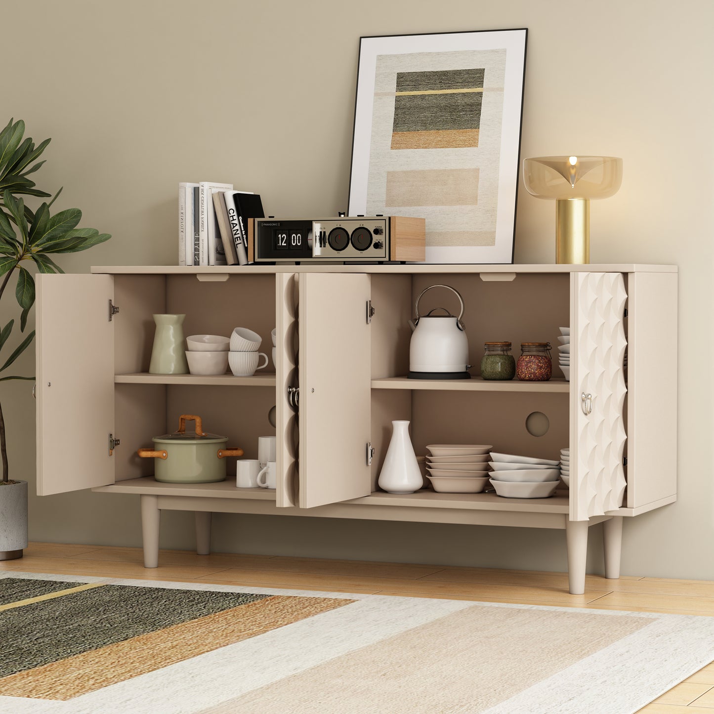 Celeste Convex Pattern Doors Sideboard Buffet - Almond