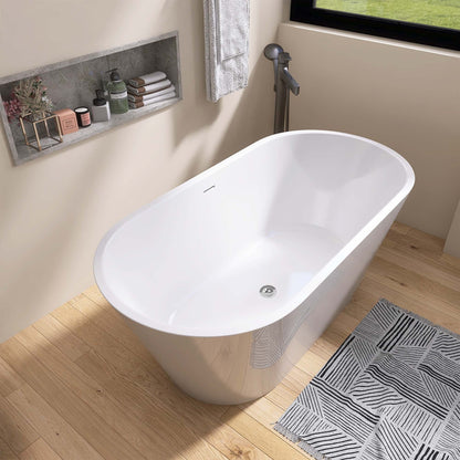 Madison 59" Minimalist  Acrylic Freestanding Soaking Bathtub  -  Gloss White