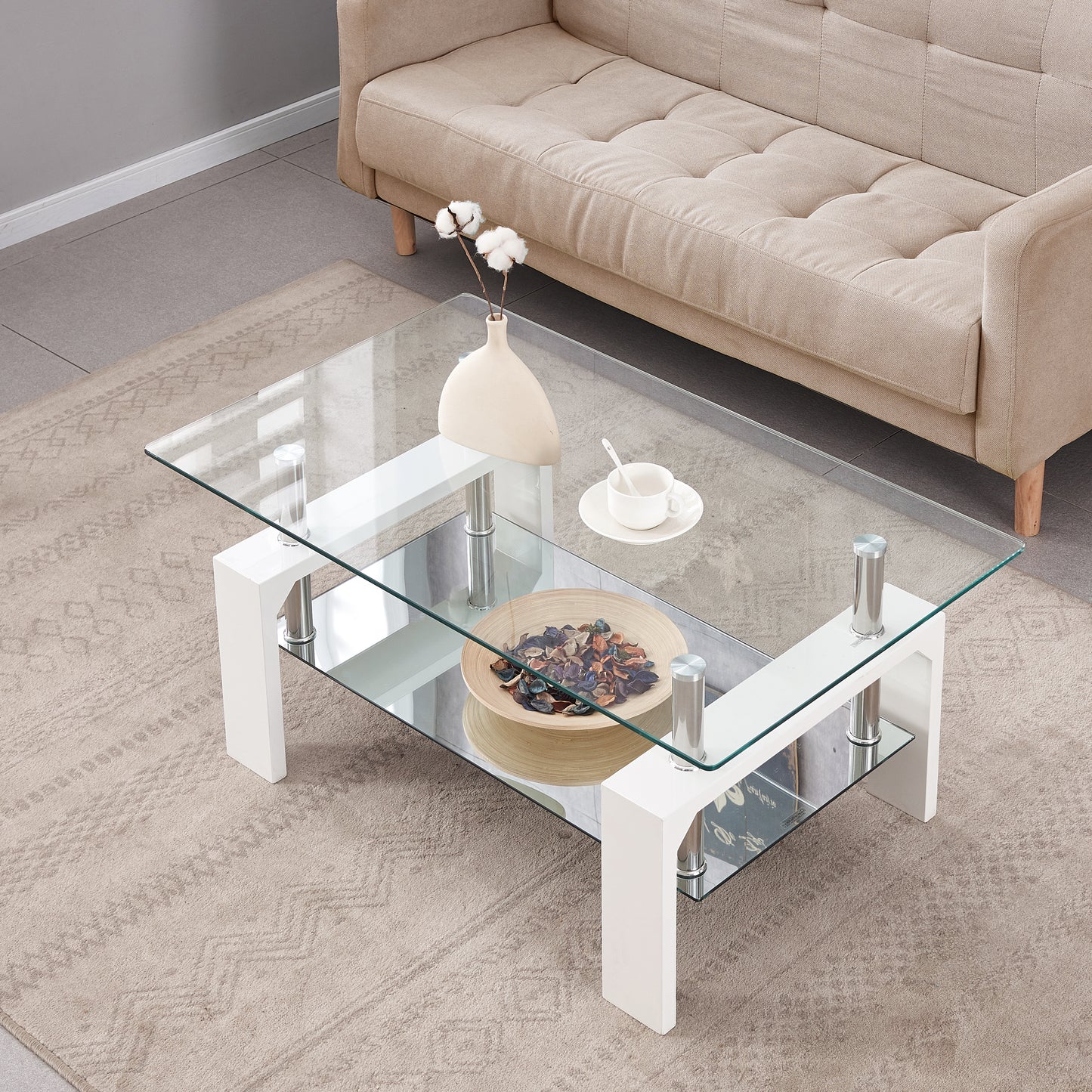 Pearl 2-Tier Coffee Table with Tempered Glass