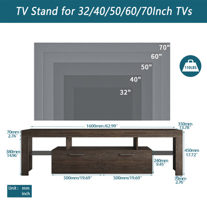 Nova 65 inches TV Stand with LED Lights - Brown