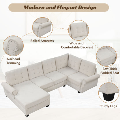 Aisha Modern U-Shaped Corner Sectional Sofa - Beige