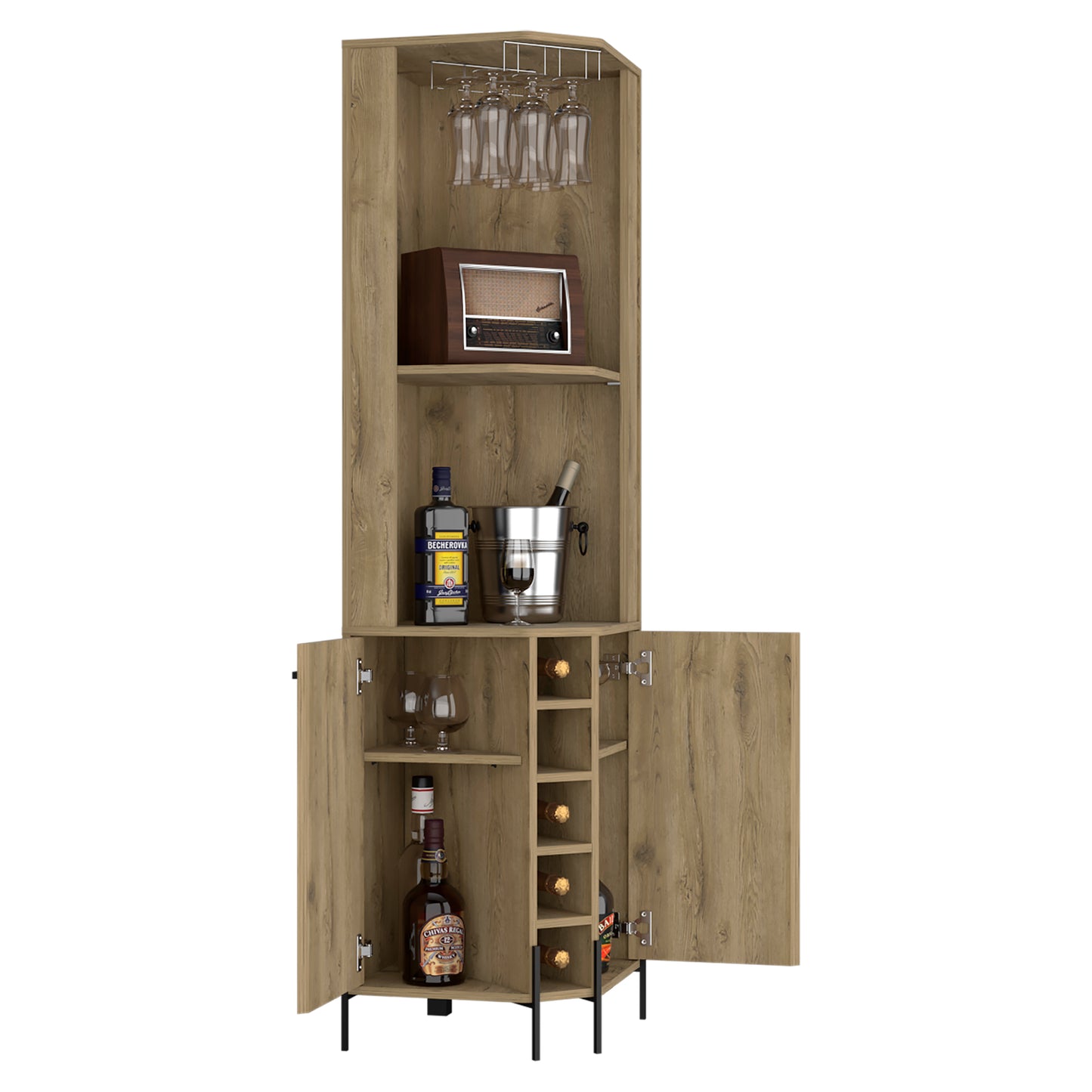 Shopron Corner Bar Cabinet - Oak