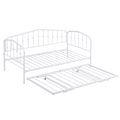 Zee Twin Size Metal Daybed with Twin Size Adjustable Trundle - White