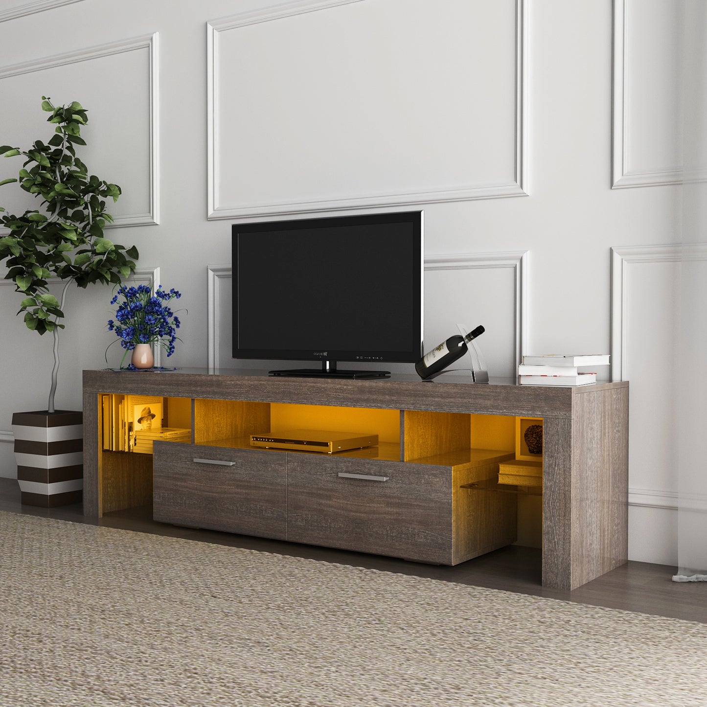 Nova 65 inches TV Stand with LED Lights - Brown