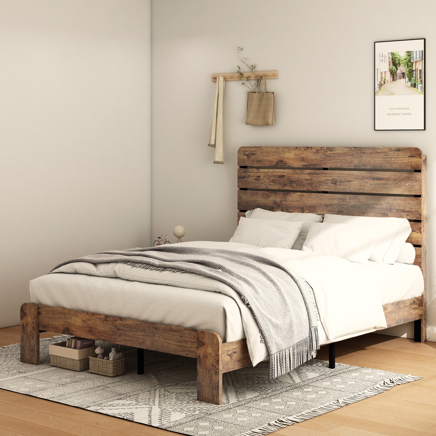 Kumo Full Size Wood Platform Bed Frame - Dark Brown