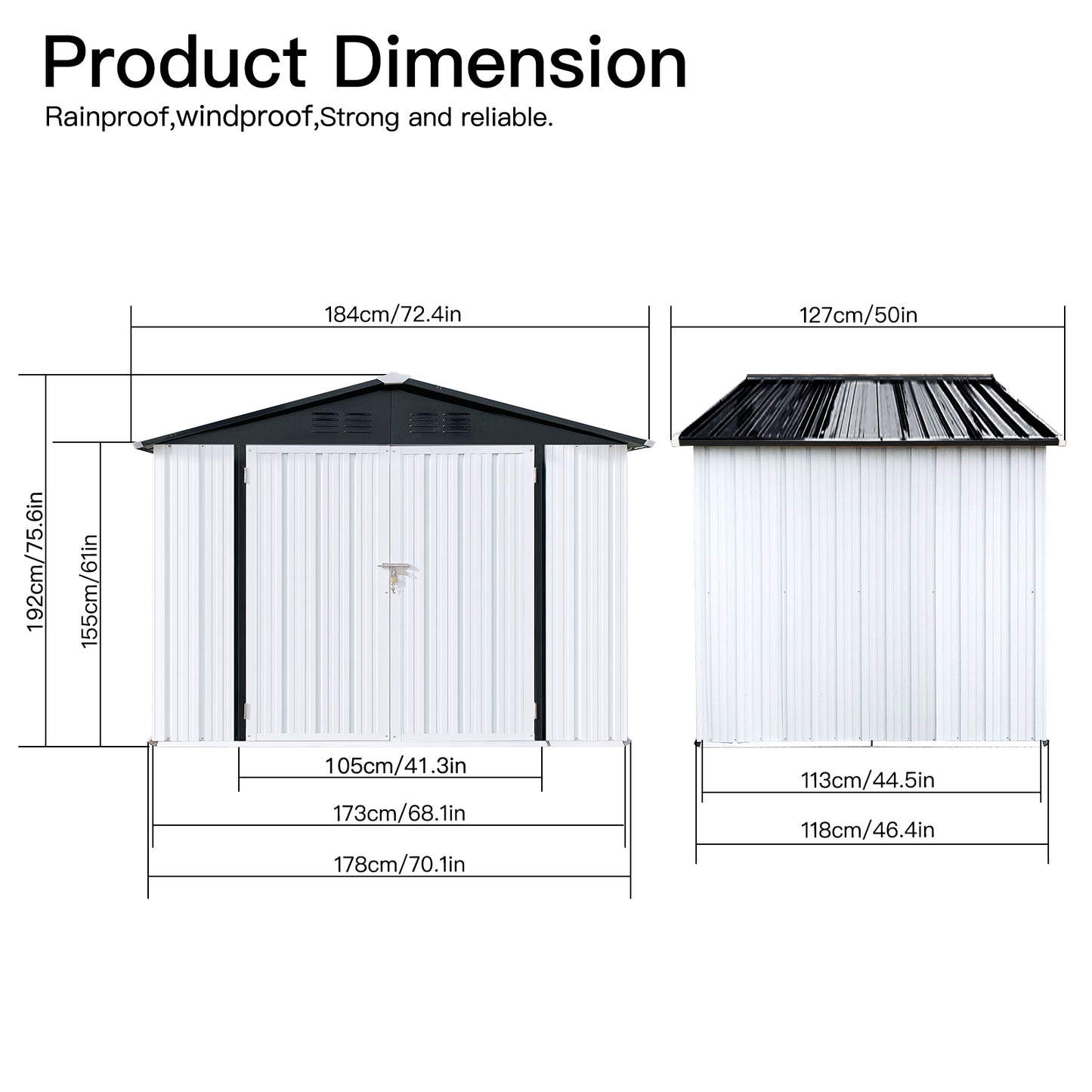 Nister 4 X 6 ft Metal Garden Sheds Outdoor Storage - White+Black