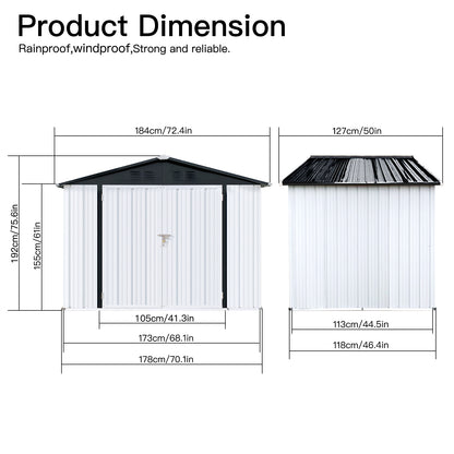 Nister 4 X 6 ft Metal Garden Sheds Outdoor Storage - White+Black