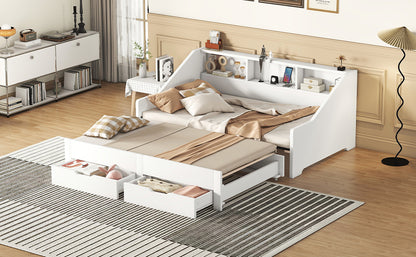 Zion Twin to King Size Daybed  with Storage Bookcases - White