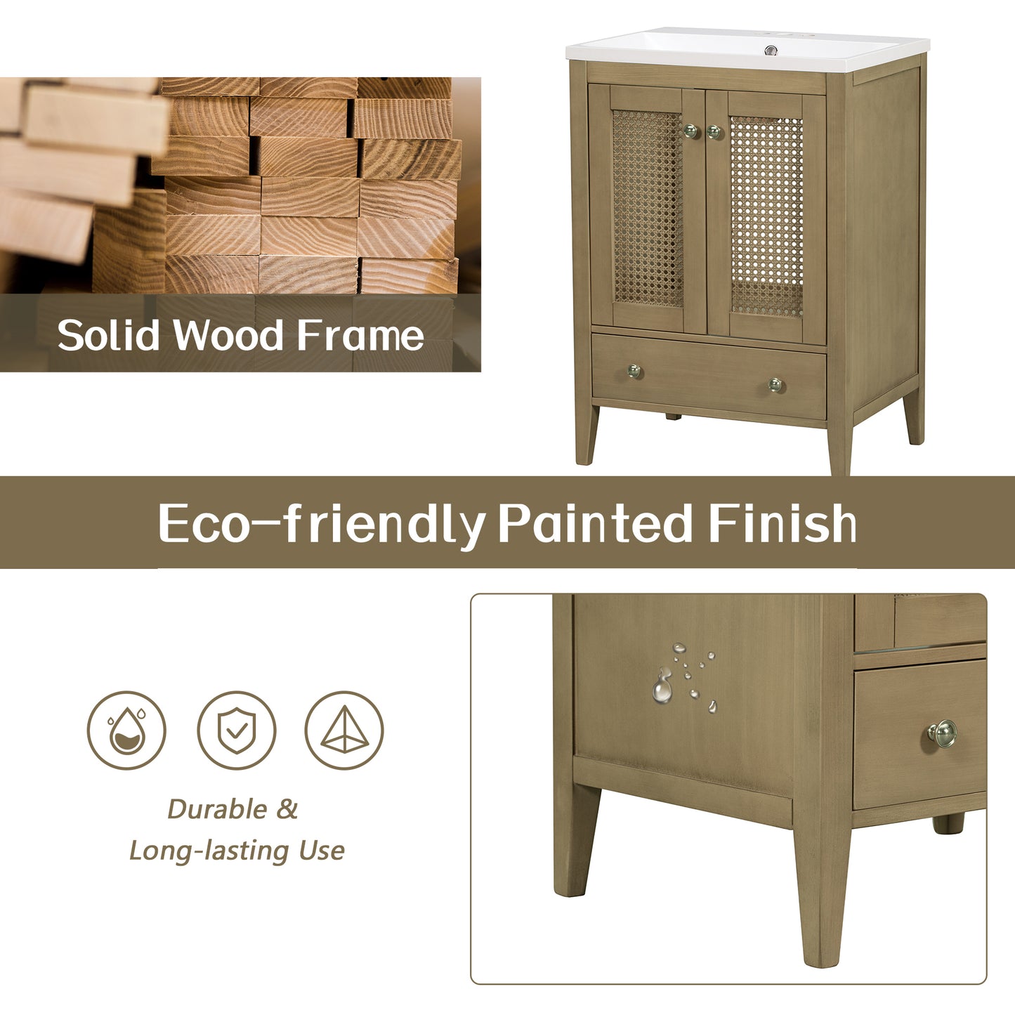 Rattan 24" Bathroom Vanity with Ceramic Basin
