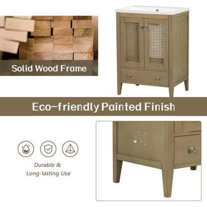 Rattan 24" Bathroom Vanity with Ceramic Basin
