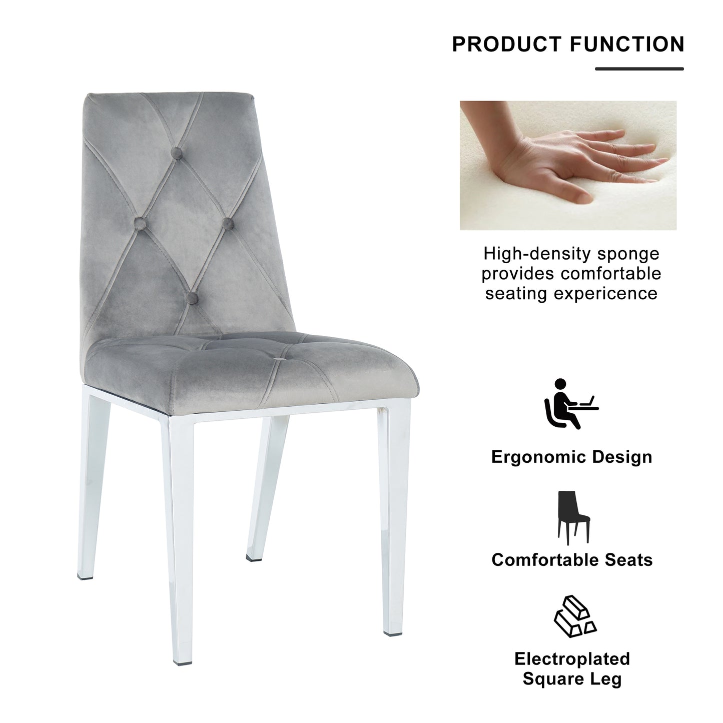 Valerio Velvet Dining Chairs with Chrome Leg (Set of 2) - Dark Gray