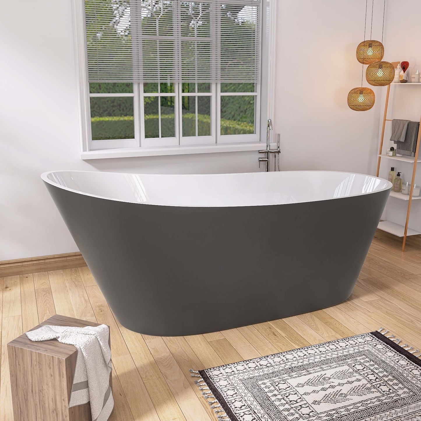 Nest 59" Acrylic Freestanding  Soaking Bathtub - White+Gray