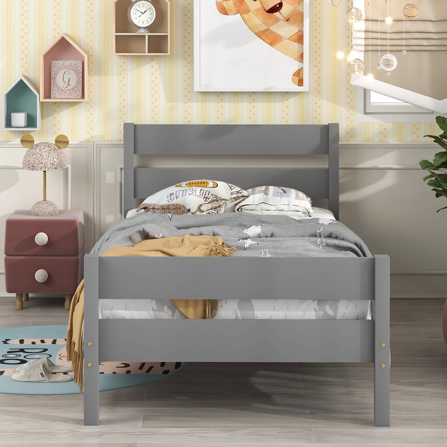 Saba Twin Size Platform Bed Frame - Gray