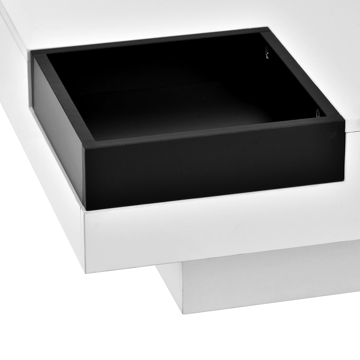 Square Coffee Table with Detachable Tray and LED Lights - White