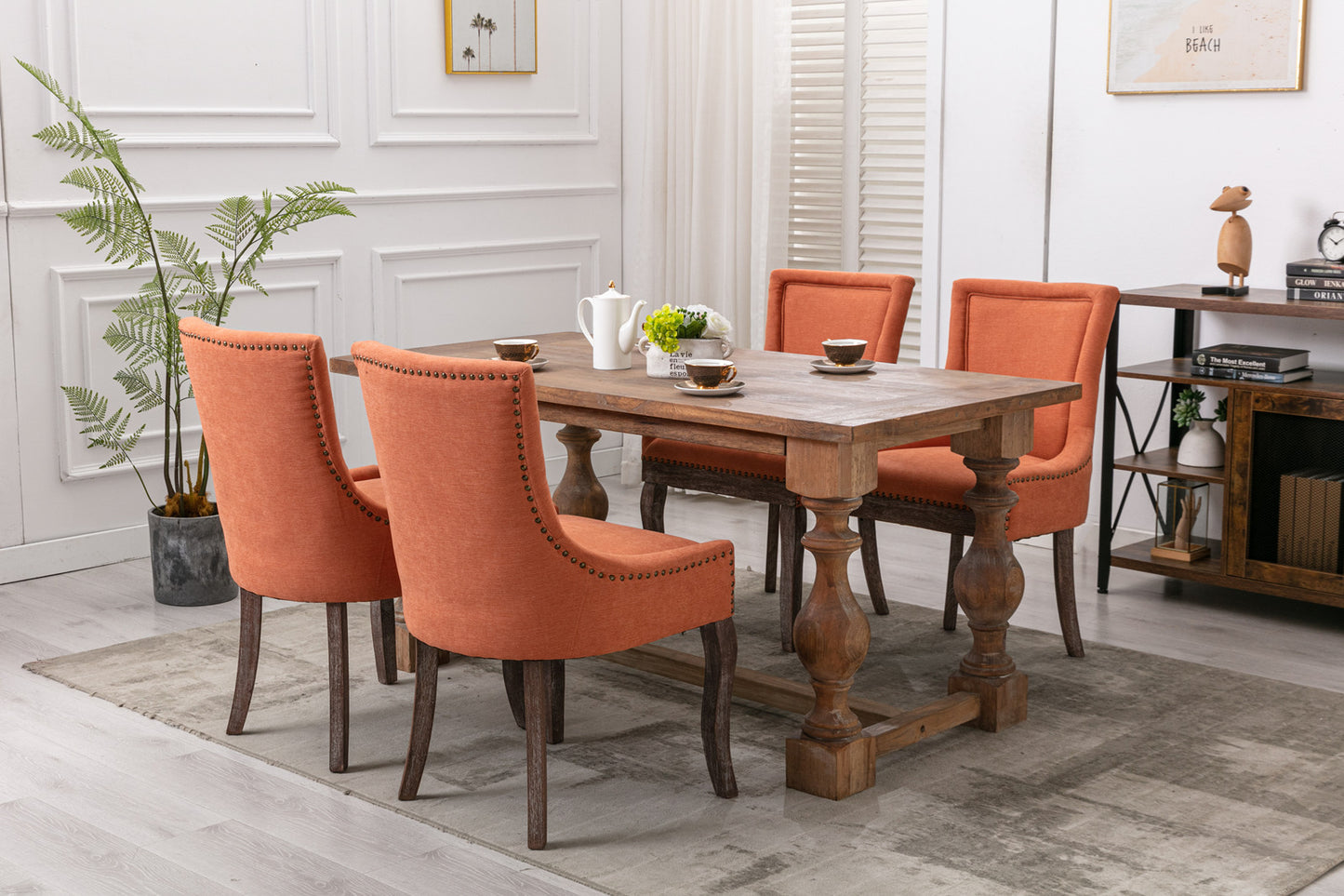 Harrison Dining Fabric Chair with Solid Wood Leg (Set of 2) - Orange