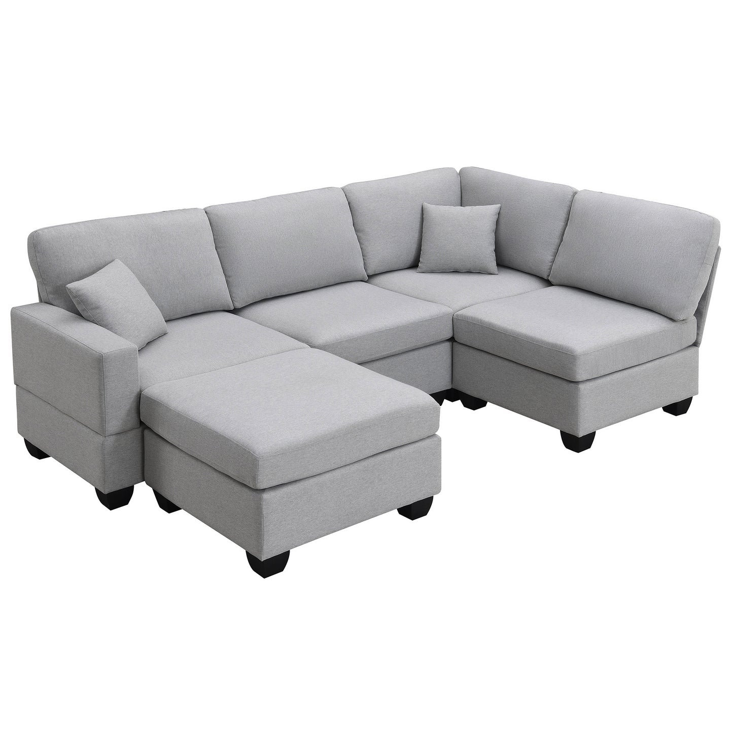 Aria 5-Seat Modular Sectional Set with Convertible Ottoman - Gray