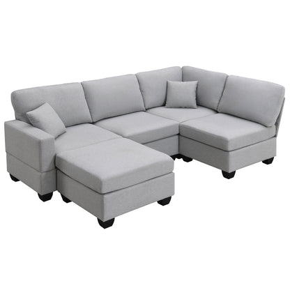 Aria 5-Seat Modular Sectional Set with Convertible Ottoman - Gray
