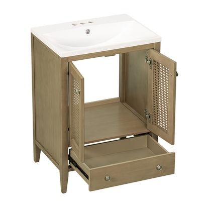 Rattan 24" Bathroom Vanity with Ceramic Basin