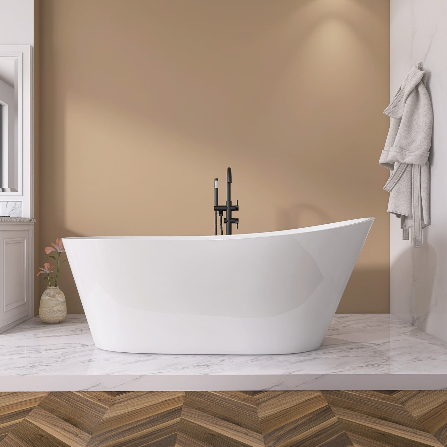 Cavi 67" Acrylic Freestanding Soaking Bathtub  - Gloss White
