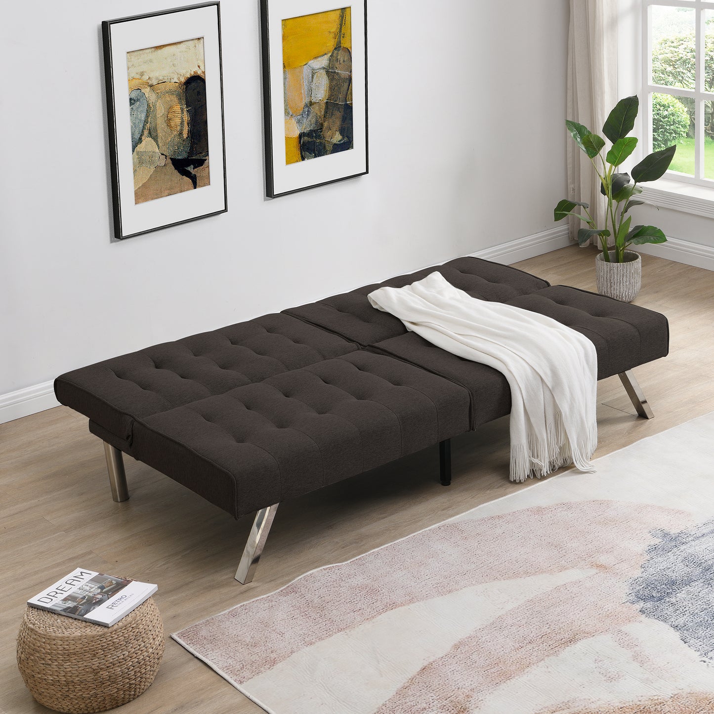 Fuji Convertible Sofa Bed WStainless Leg - Espresso
