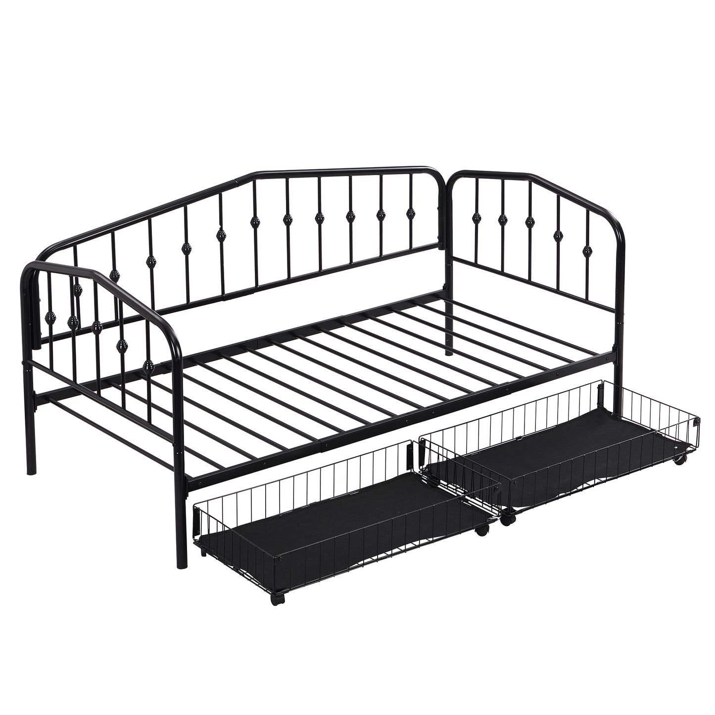 Zee Twin Size Metal Daybed with 2 Drawers - Black