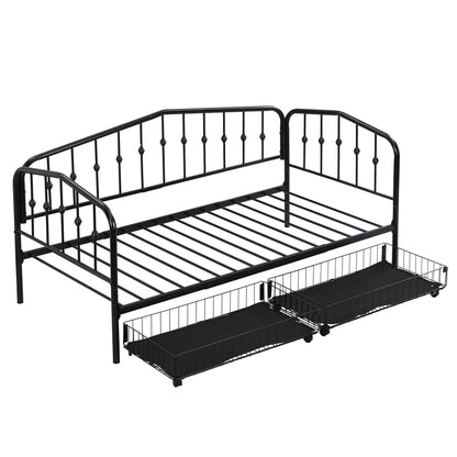 Zee Twin Size Metal Daybed with 2 Drawers - Black