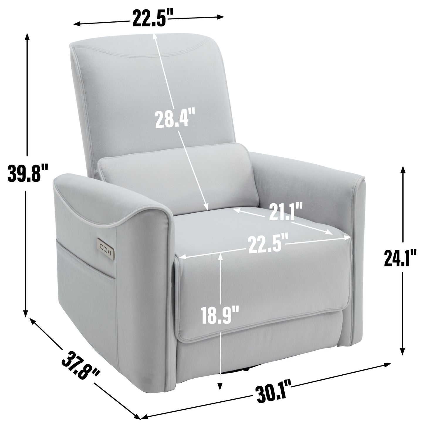 Spencer Swivel and Rocker Power Recliner Chair - White