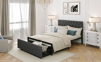 Apex Full Size Storage Bed Metal Platform Bed with Drawer - Gray