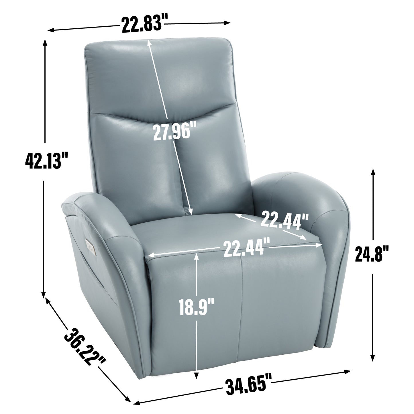 Vince Swivel and Rocker Power Recliner Chair - Blue