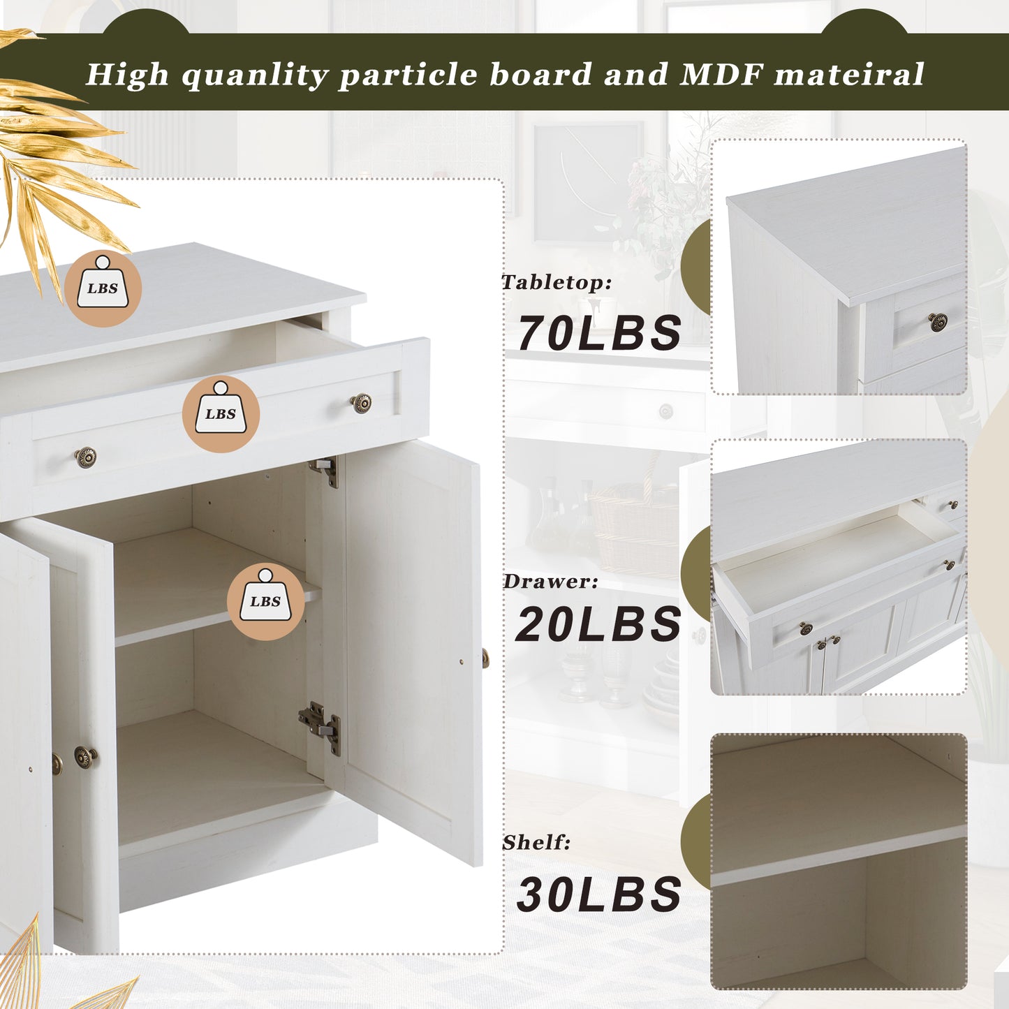 Houston 4-Door Sideboard Buffet - Antique White