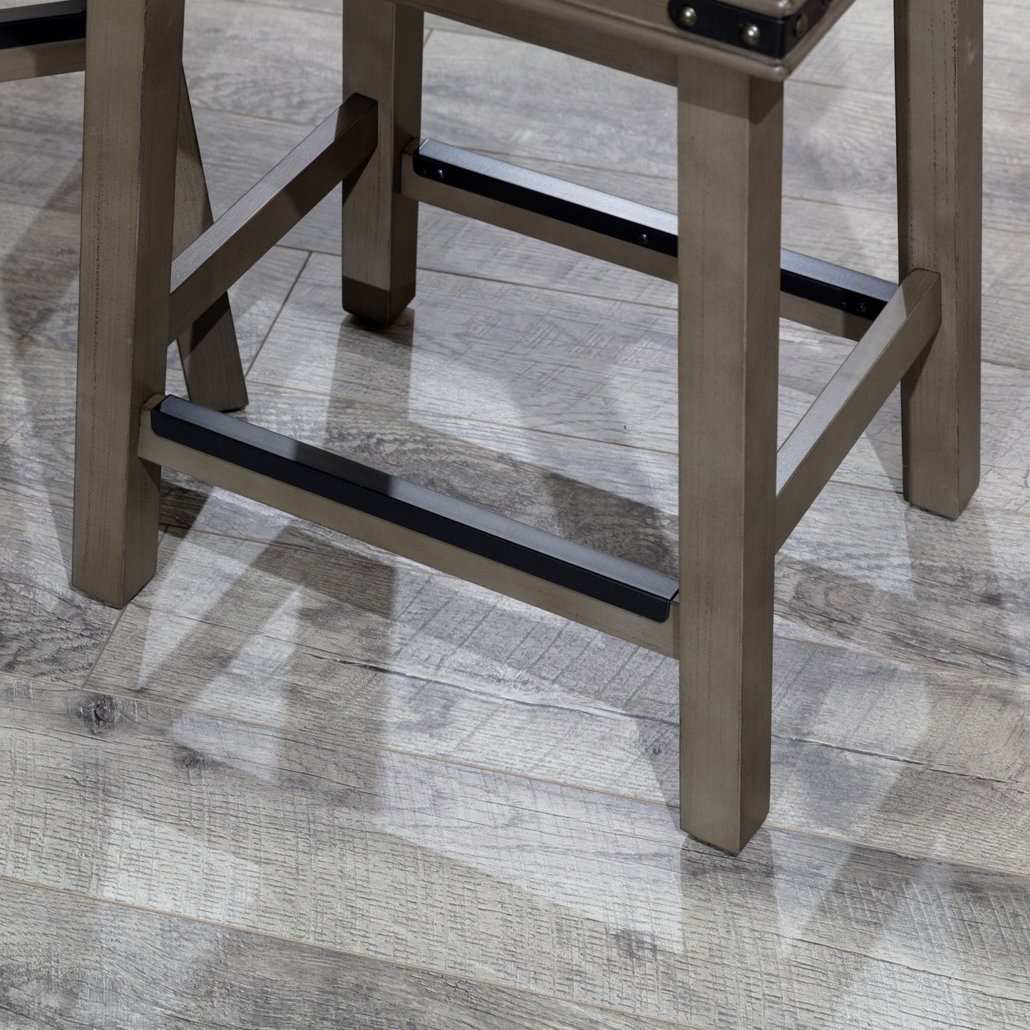 Flat Counter Stool  White Finish, Black Leather Seat