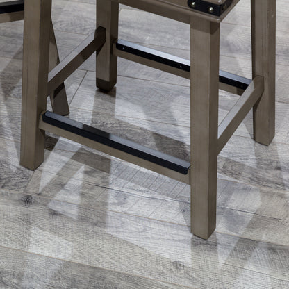 Flat Counter Stool  White Finish, Black Leather Seat