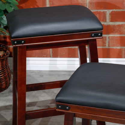 Flat Counter Stool  White Finish, Black Leather Seat