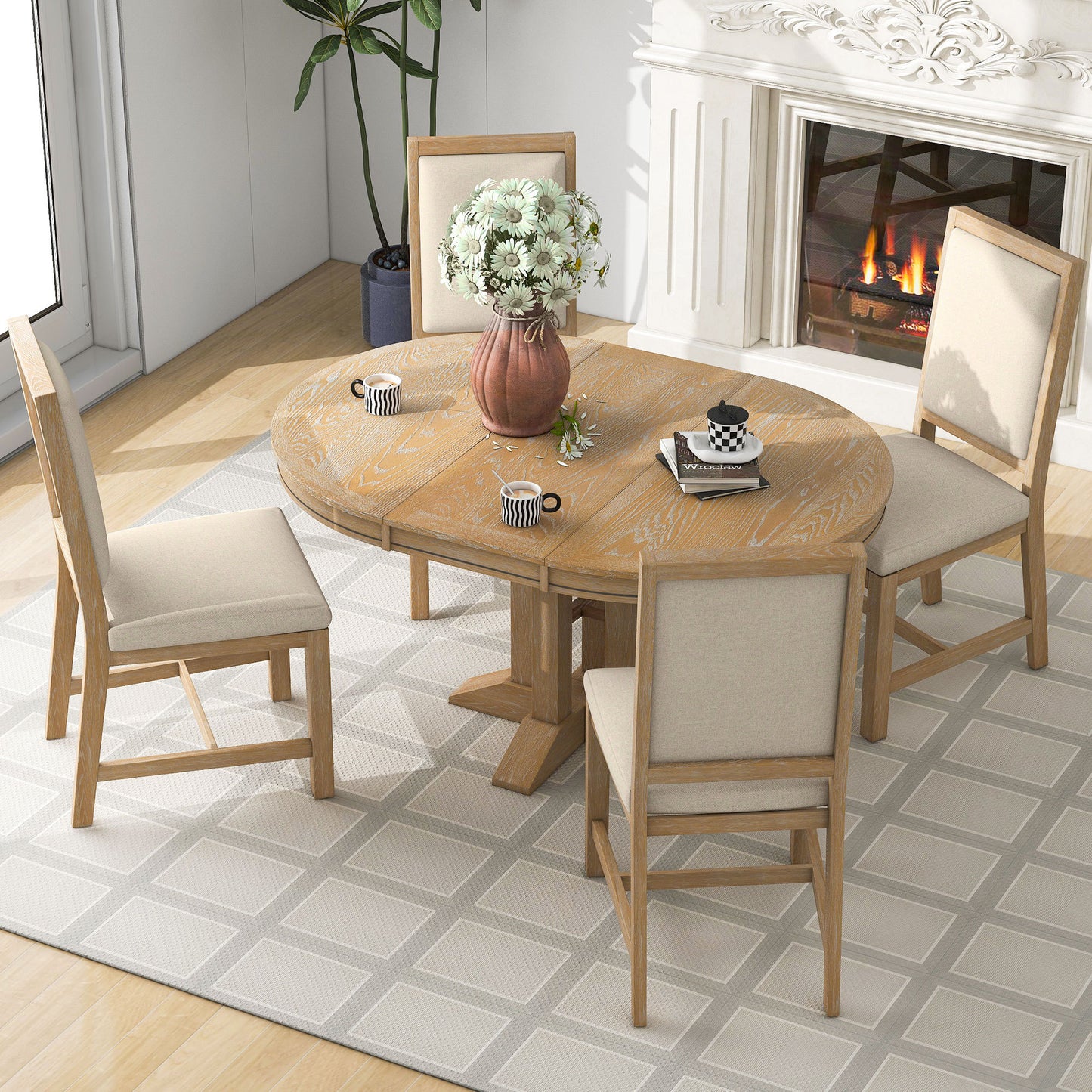 Alba 5pc Dining Set Extendable Table 4x Side Chairs - Natural