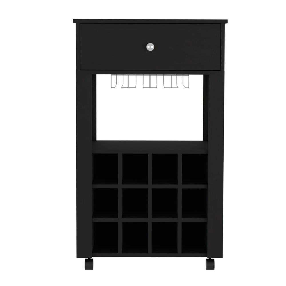 Minta Bar Cabinet With 2 Side Shelves - Black