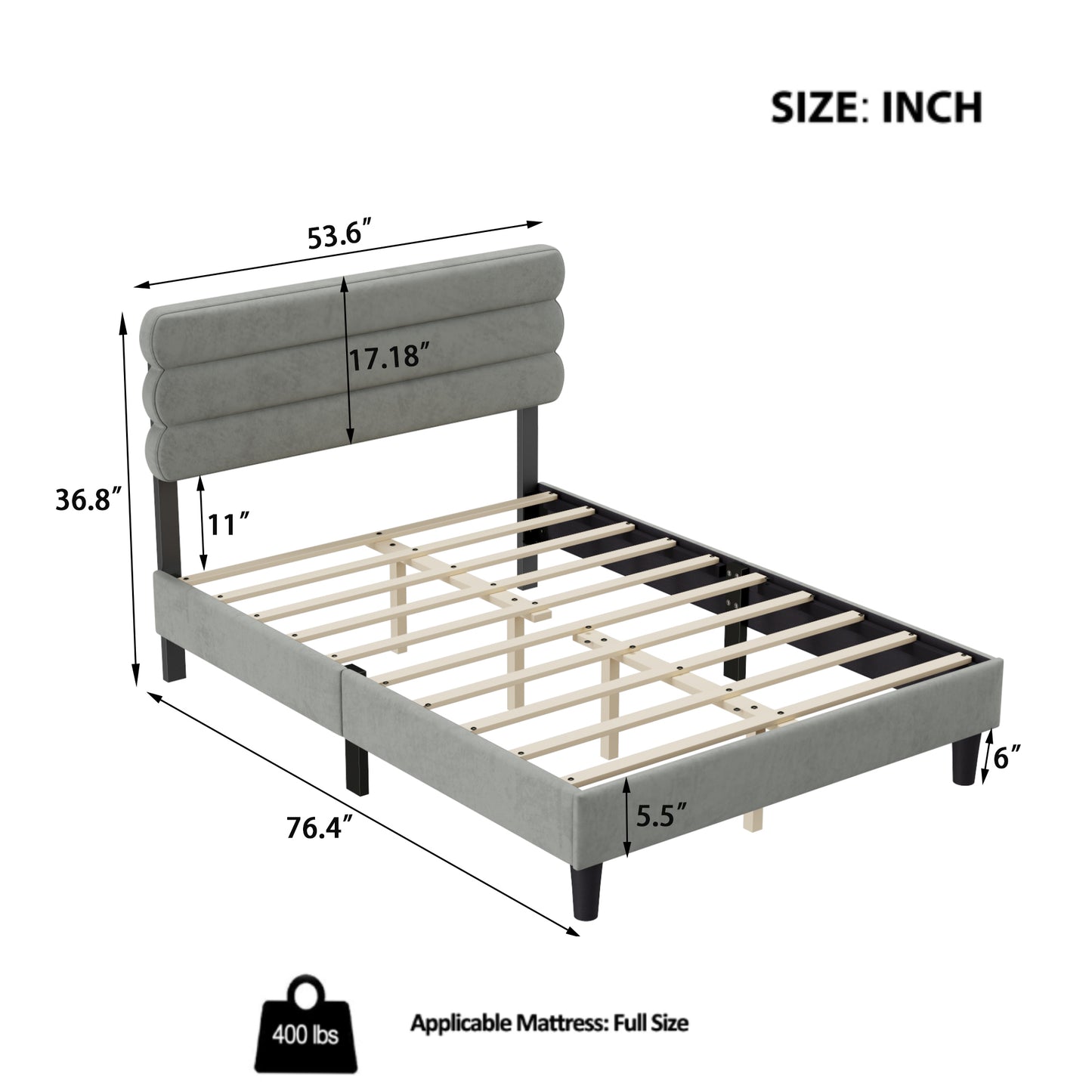Wee Full Size Bed Frame - Light Gray