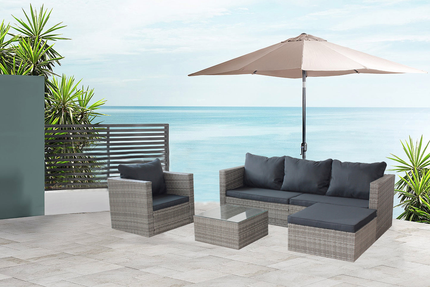 Durham 4 Pc Outdoor Patio Sectional Sofa Set - Gray