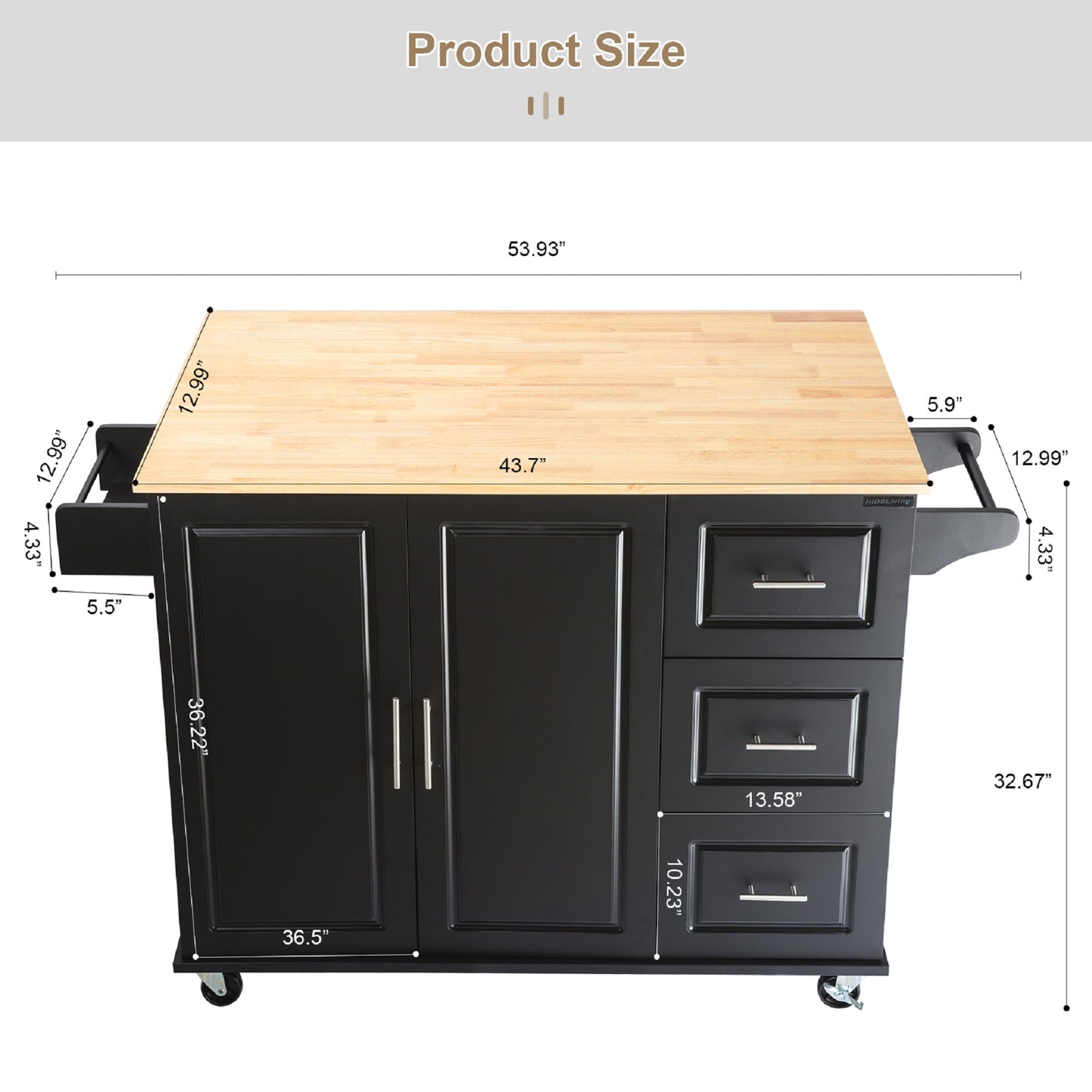 Marvel Kitchen Island & Kitchen Cart  - - Black