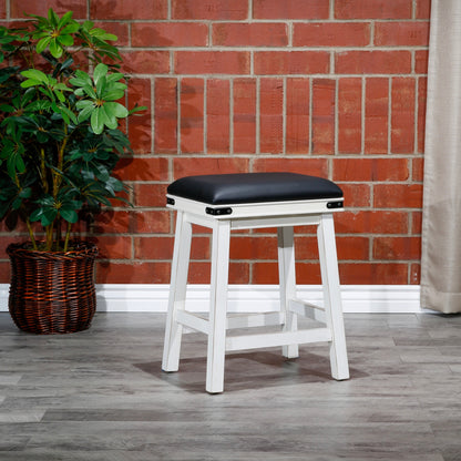 Flat Counter Stool  White Finish, Black Leather Seat
