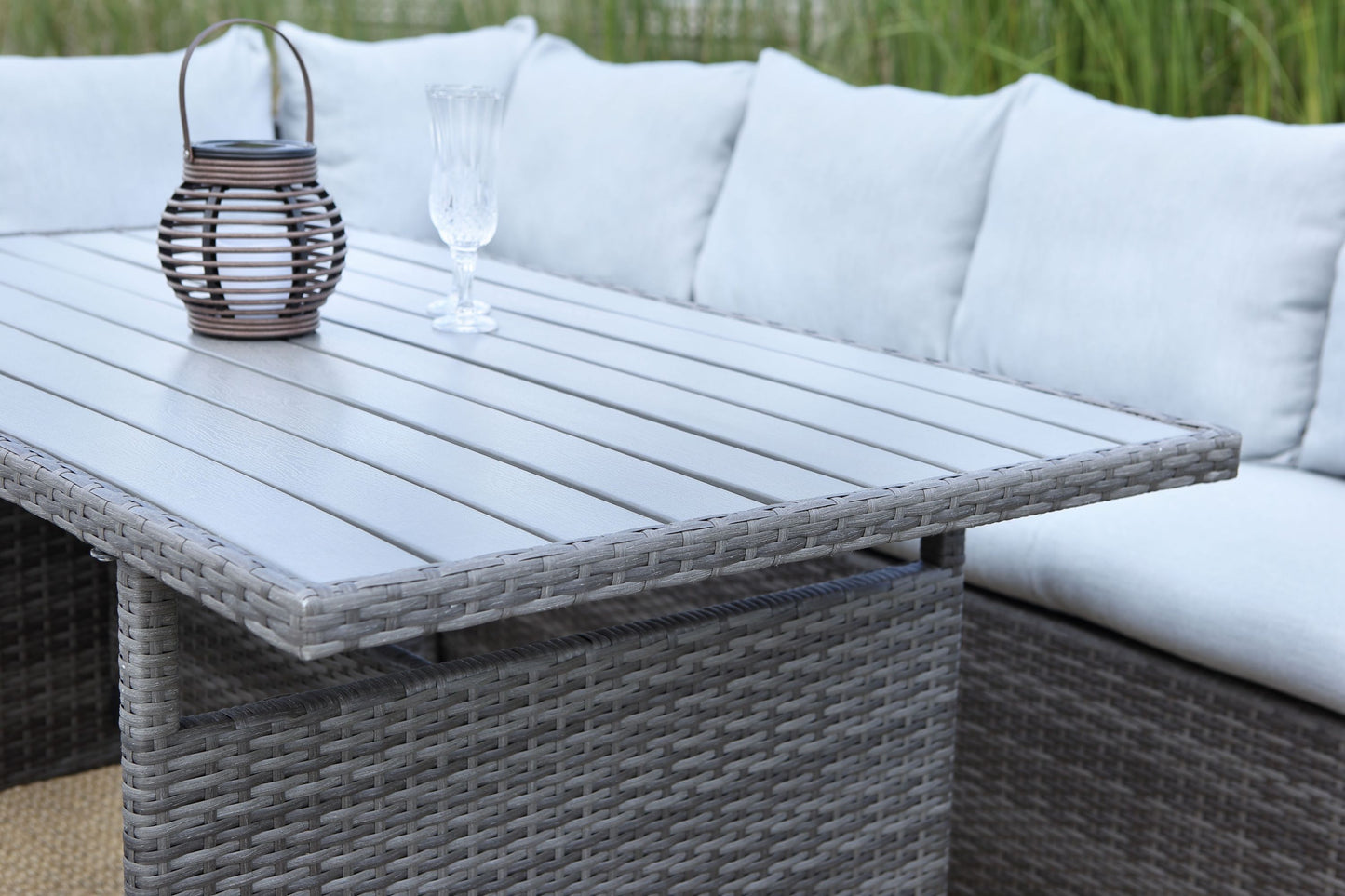Kyoko 7 Pc PE Rattan Wicker Patio Dining Sectional Cusions Sofa Set - Gray