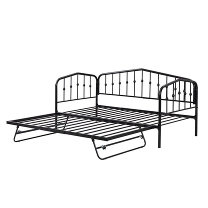 Zee Twin Size Metal Daybed with Twin Size Adjustable Trundle - Black
