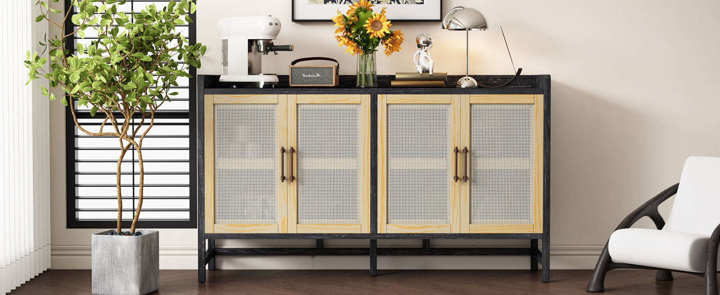 Hana Rattan Doors Sideboard Buffet - Black