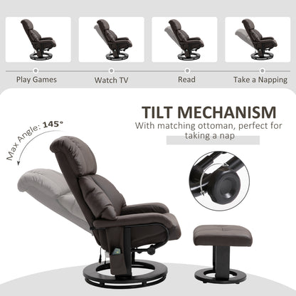 Harvey 360° Swivel Massage Recliner Chair with Ottoman - Brown