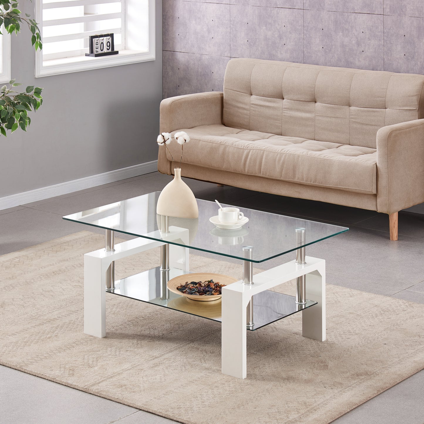 Pearl 2-Tier Coffee Table with Tempered Glass